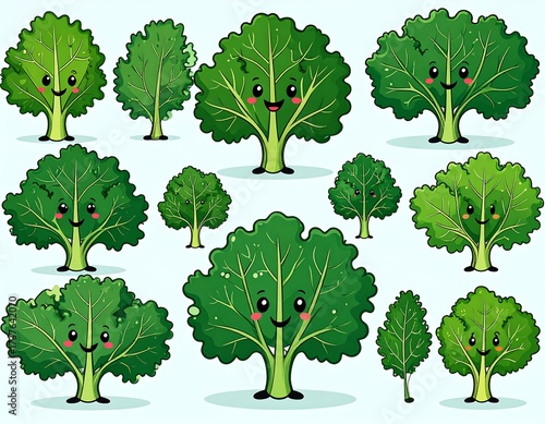 Cute Cartoon Kale Plants Collection.