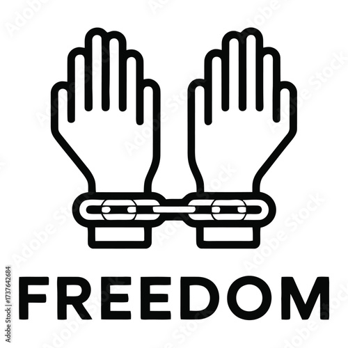 Outline icon of human hands bound by chains, illustrating concepts of bondage, slavery, and an enduring quest for freedom and liberation. Human rights concept.