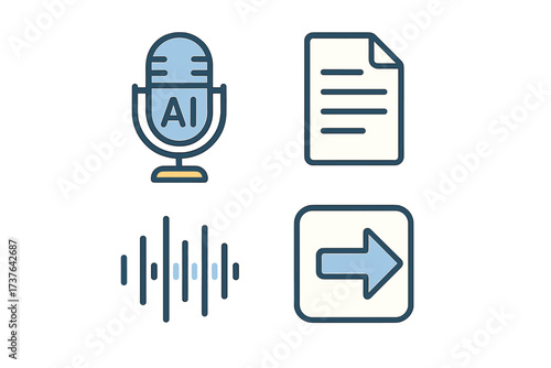 Artificial intelligence voice assistant document processing and data transfer icons