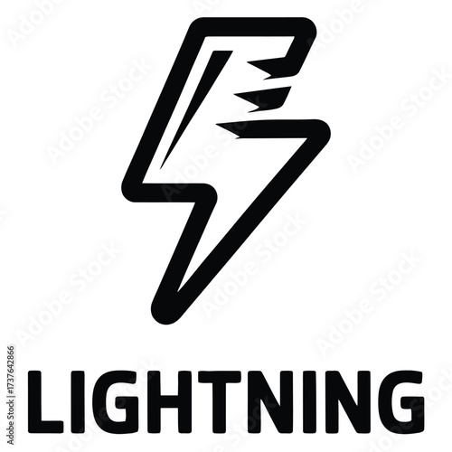 Bold black lightning bolt icon with clean sharp lines, energy movement symbol. Below, word LIGHTNING in sans-serif uppercase font, representing speed and power.