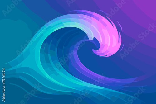 Smooth wave crest violet turquoise ocean vibrant illustration abstract glowing vector from