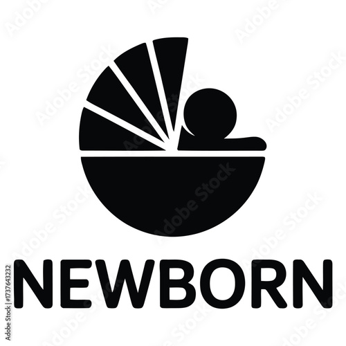 Outline icon of newborn baby in cradle, representing infancy, childhood, and new beginnings. Symbol of birth, care, and innocence.