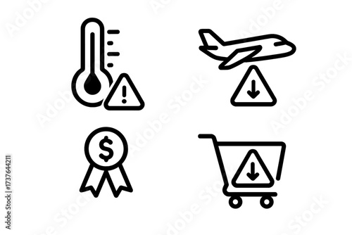 Modern outline icons for critical warnings, financial indicators, and logistical alerts