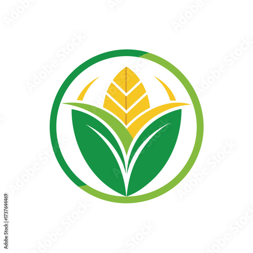 Stylized corn cob and leaves logo design