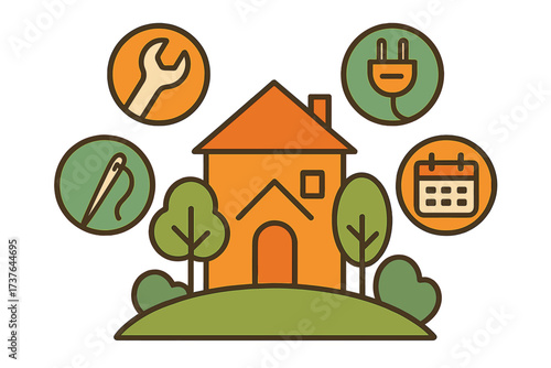 Home maintenance and repair services with scheduling and crafting icons