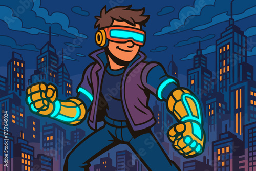 Sidekick futuristic cybernetic vector city visor mechanical glowing illustration ready arms