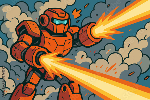 From vector smoke battle robot beams illustration energy sparks arms dynamic glowing