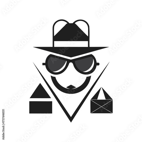 Stylized silhouette of a spy or detective character