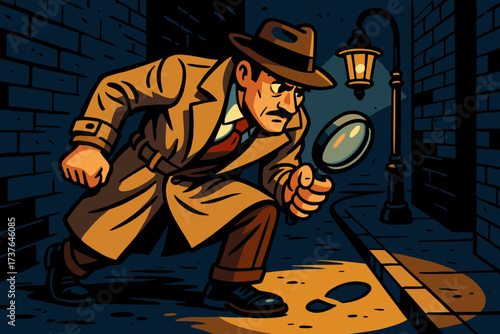 Coat vector streetlamp illustration fedora alley simple detective trench investigating classic