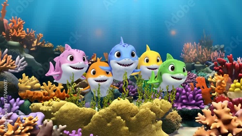 underwater sharks colorful animation for kids between coral reef in ocean