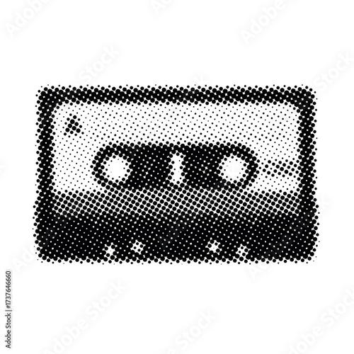 Vintage dot matrix cassette tape illustration in halftone style