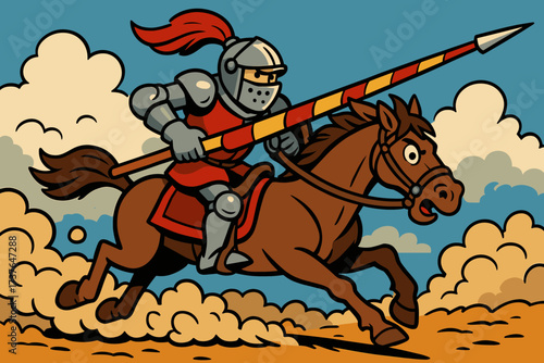 Rising vector dust knight illustration forward s clouds horseback lance from bold