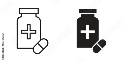 Medicine bottle icon art in black and white