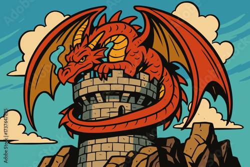 Rocky vector up gently nostrils simple ledge illustration rising sleepy from dragon