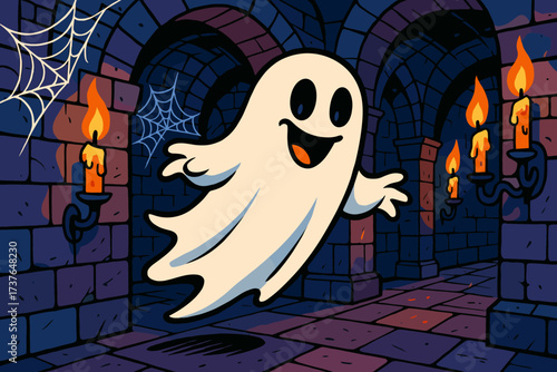 Corridor drifting flickering illustration vector ghost through candles cobwebs castle