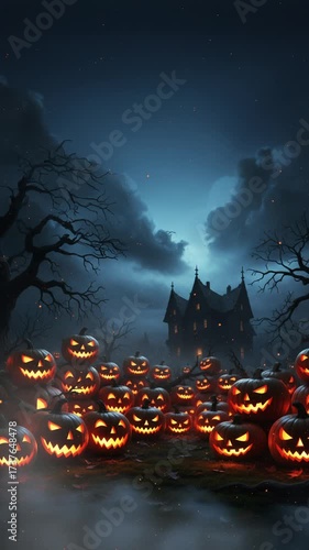 Vertical halloween pumpkins at forest