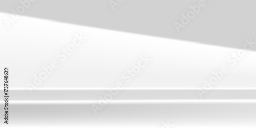 White podium on limbo background. Minimalist gray podium with soft shadow on white wall for product display, advertising, photo. Modern abstract