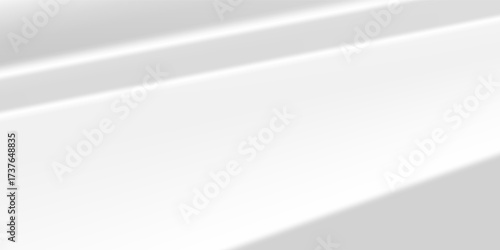 White podium on limbo background. Minimalist gray podium with soft shadow on white wall for product display, advertising, photo. Modern abstract