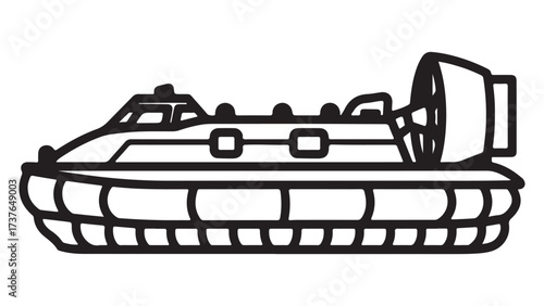 Monochrome Outline Illustration of a Modern Hovercraft Vehicle