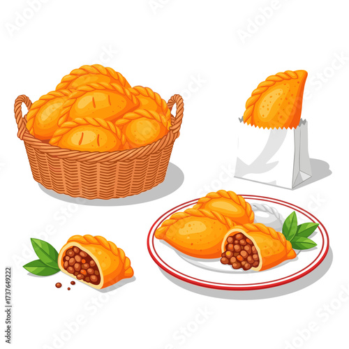 Delicious golden empanadas filled with savory meat and herbs presented attractively.