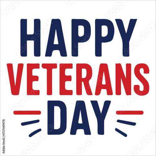 Happy Veterans Day calligraphic lettering. Handwritten script for USA holiday celebration. Vector typography design for greeting card or banner. American patriotic tribute text.
