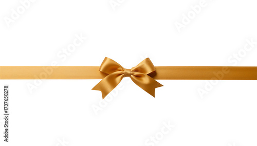Elegant horizontal gold satin ribbon and bow isolated on transparent background, perfect for gift wrapping and celebration design