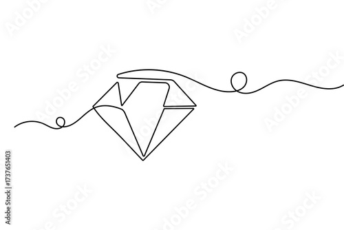 Diamond continuous one line drawing minimalist style isolated outline vector illustration design
