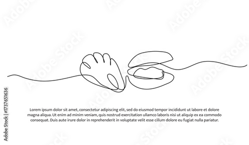One line of scallop. Abstract minimal continuous line.