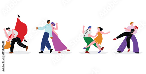 ペアでダンスする男女のイラストセット