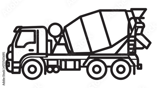 Concrete Mixer Truck Line Art Illustration