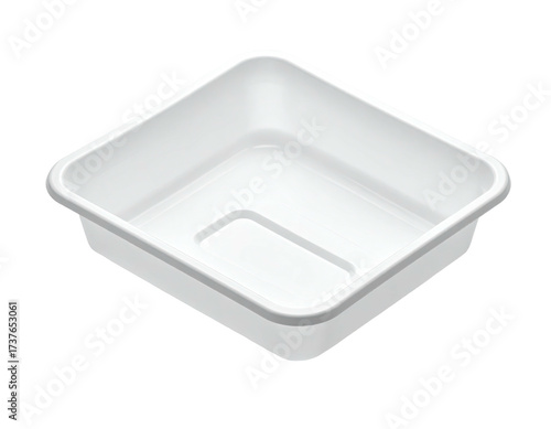 A pristine, white square-shaped container viewed from an isometric perspective