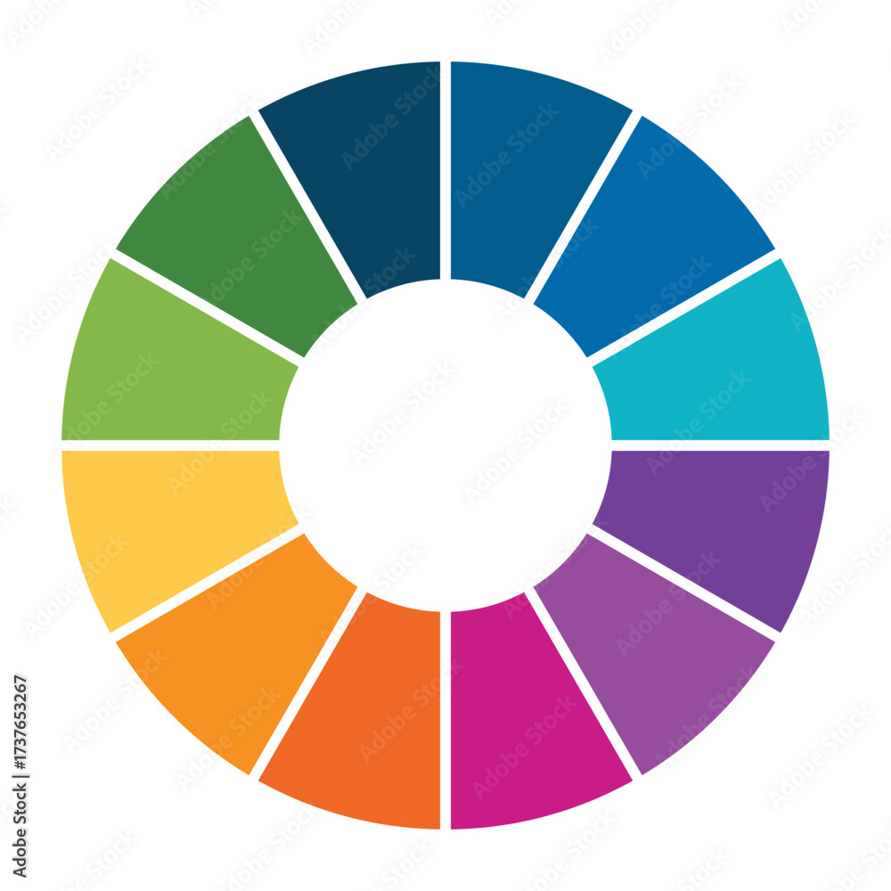 Obraz premium Colorful segmented wheel illustration representing spectrum color harmony and balance