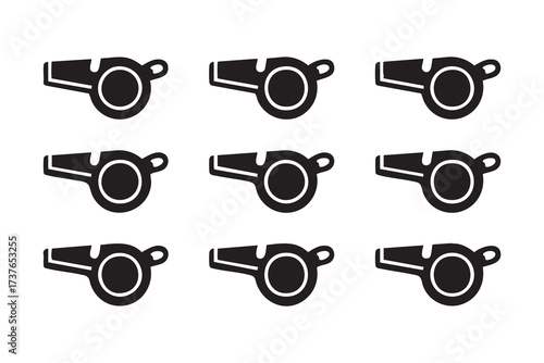 Whistle Icon Set Black and White Sports Referee Symbols Vector