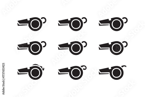 Whistle Symbol Set Black White Vector Illustration for Referees