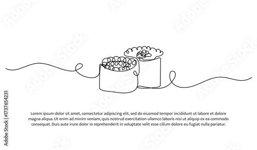 One line of sushi. Abstract minimal continuous line.