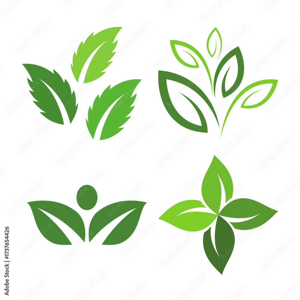 Naklejka premium Elegant set of green leaf vector logo designs for eco-friendly businesses and brands