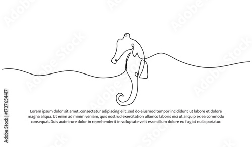 One line of seahorses. Abstract minimal continuous line.