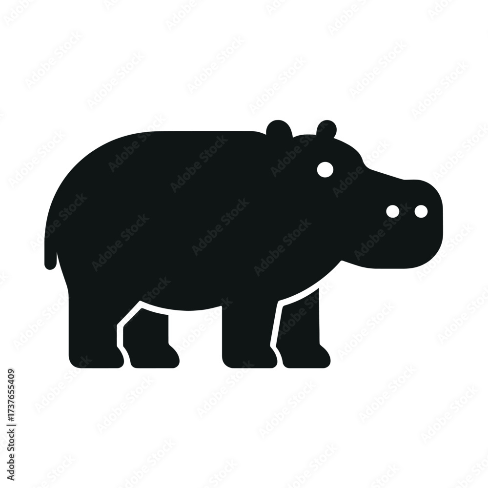 Obraz premium Black silhouette of hippopotamus on white background