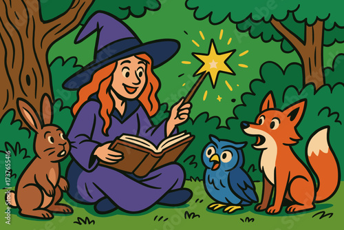 Talking lesson teaching illustration vector animals friendly group animal magical spells to
