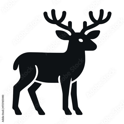 Silhouette of a deer with antlers against white background