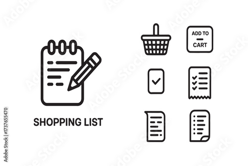 Shopping List Icons And Elements On White Background