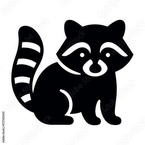 Black and white stylized raccoon illustration with bold stripes and masked face