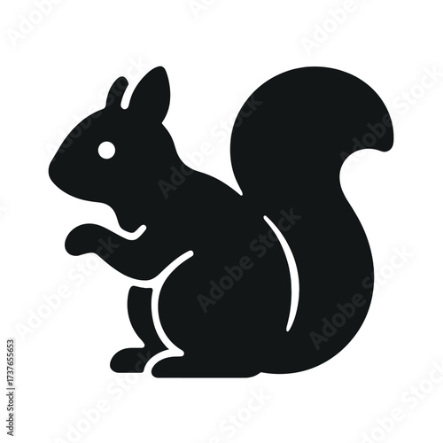 Silhouette of squirrel with bushy tail on white background