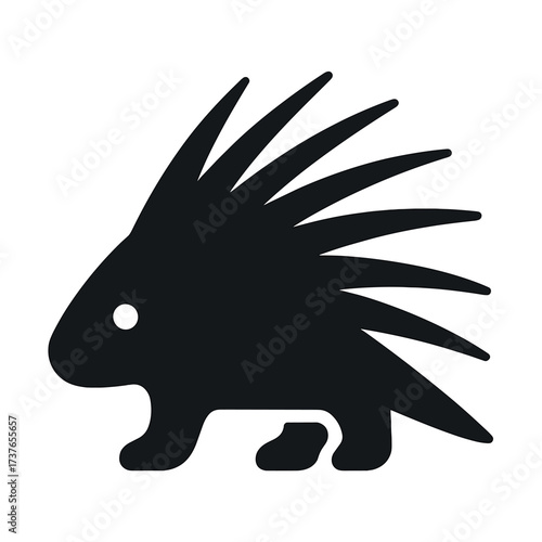 Minimalist porcupine silhouette with spiky quills on white background