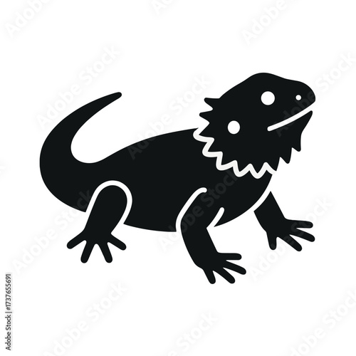 Silhouette of bearded dragon lizard with distinct spiky beard