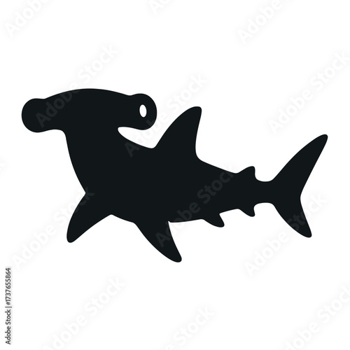 Black hammerhead shark silhouette on white background