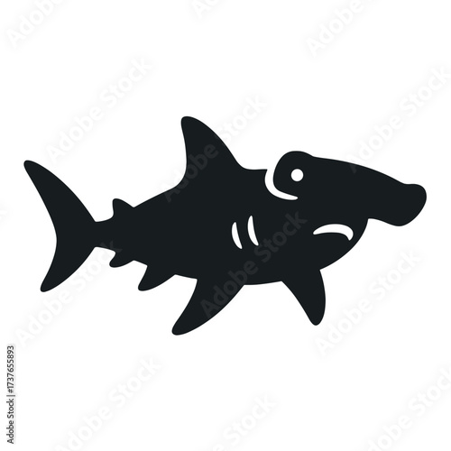 Silhouette of hammerhead shark illustration in black and white