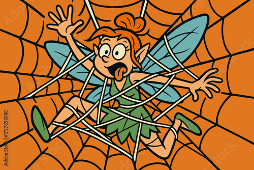 Fairy fun spiderweb while trying vector to expression tangled silly escape illustration