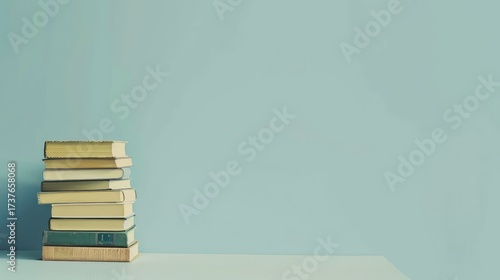 Stack of books on minimalist background. Clean aesthetic concept for reading and education.