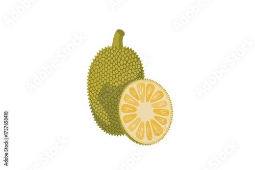 Whole Jackfruit and One Half Cut tropical fruit exotic fruit